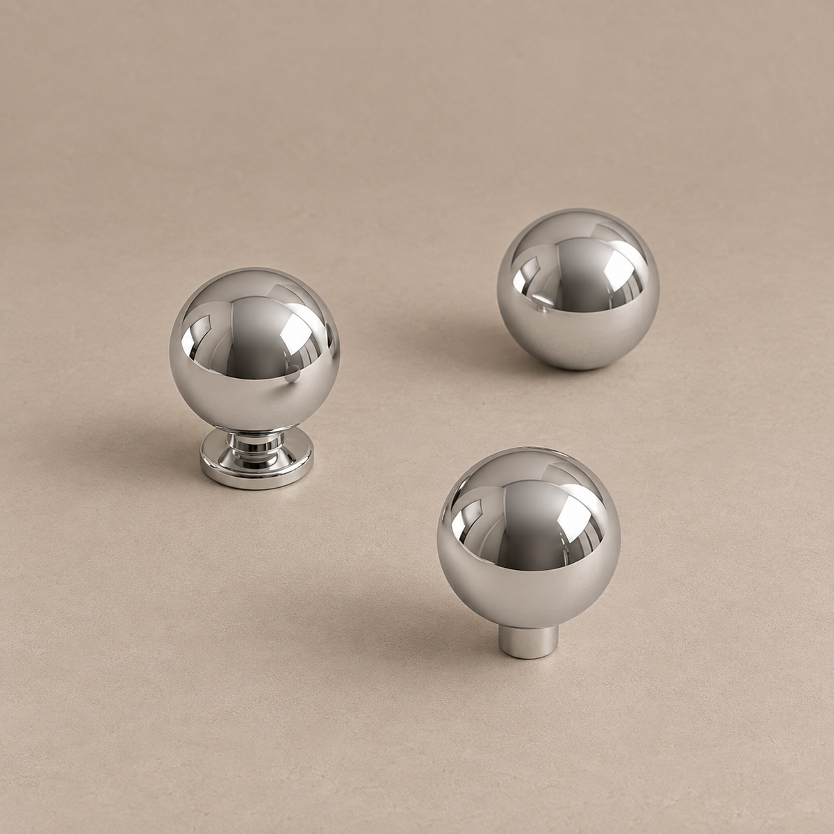 Chrome Brass Round Cabinet Knob — Modern Minimalist Hardware — three-styles