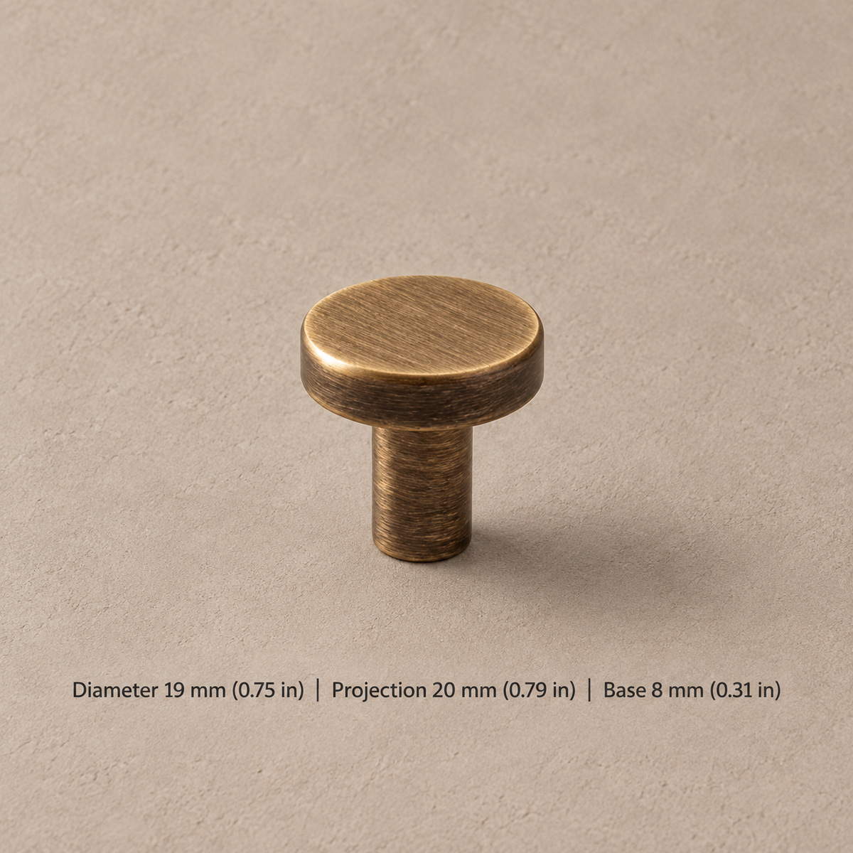 Antique Brass Solid Brass Cabinet Pulls & Knobs — Simple Modern Design — disc-knob-19