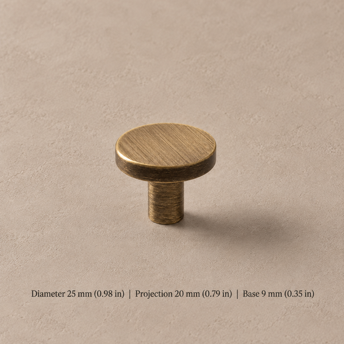 Antique Brass Solid Brass Cabinet Pulls & Knobs — Simple Modern Design — disc-knob-25