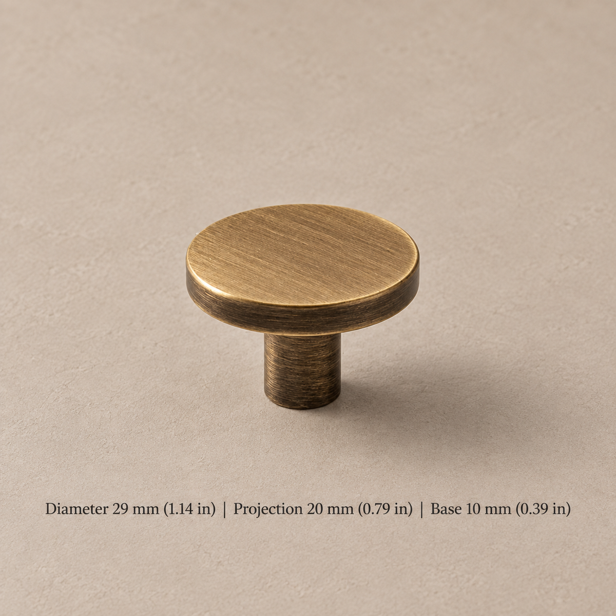 Antique Brass Solid Brass Cabinet Pulls & Knobs — Simple Modern Design — disc-knob-29