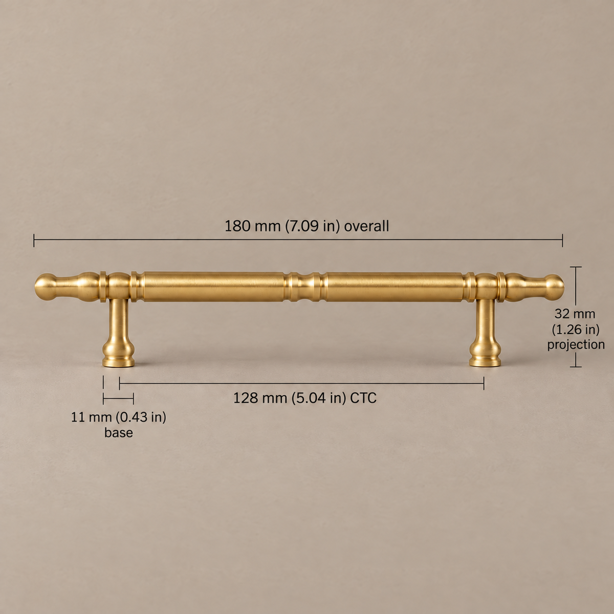 Solid Brass Cabinet Pulls & Knobs — Modern Design — brass-pull-128mm-ctc
