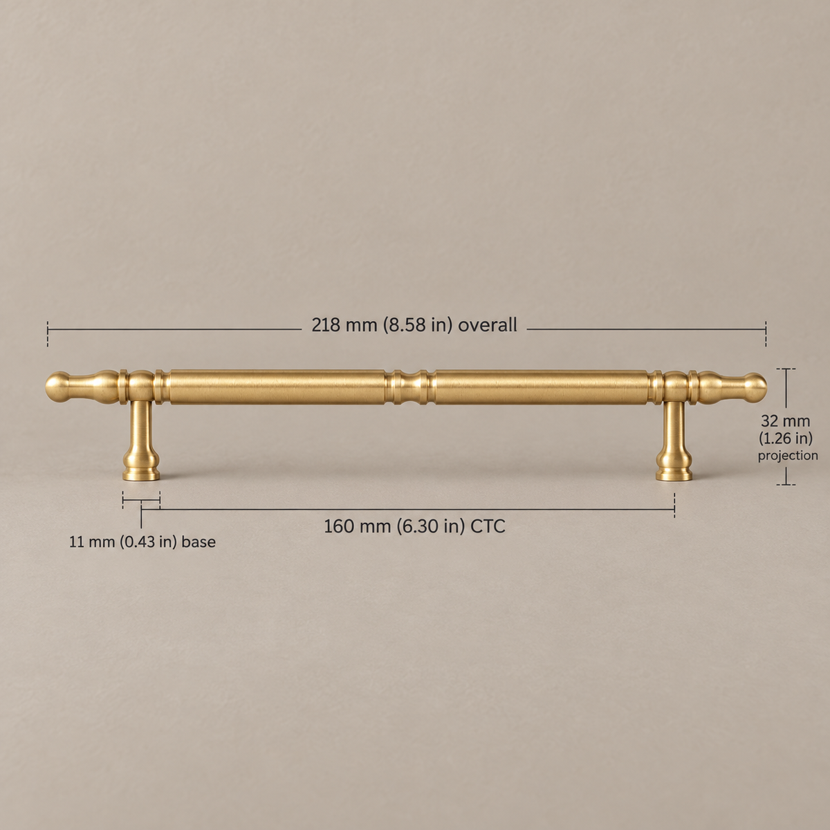 Solid Brass Cabinet Pulls & Knobs — Modern Design — brass-pull-160mm-ctc