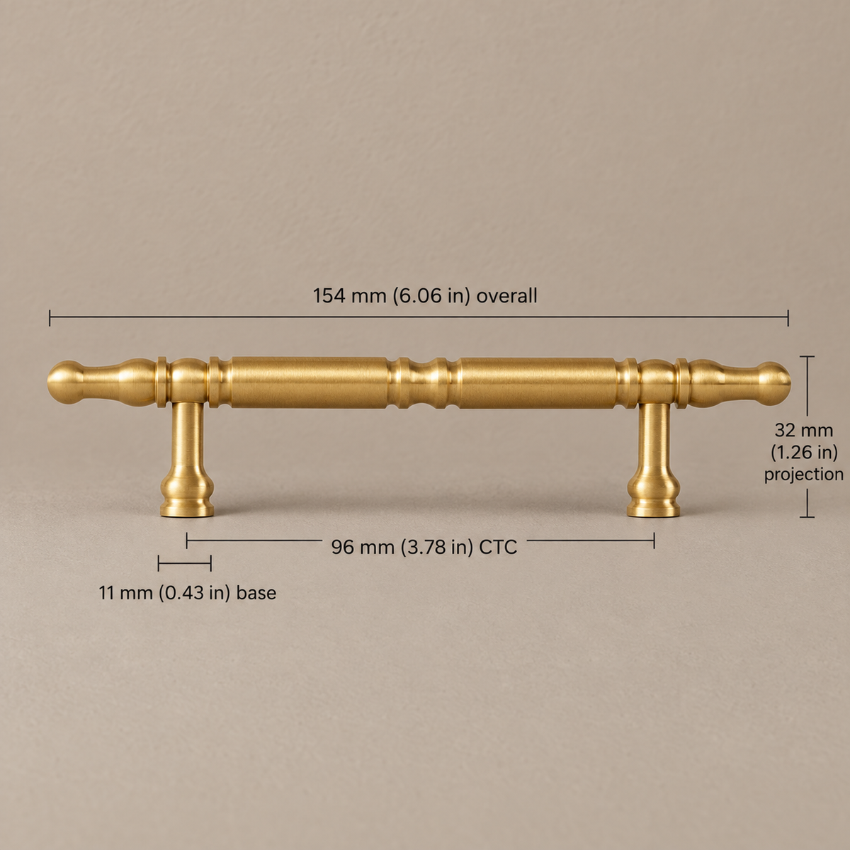 Solid Brass Cabinet Pulls & Knobs — Modern Design — brass-pull-96mm-ctc