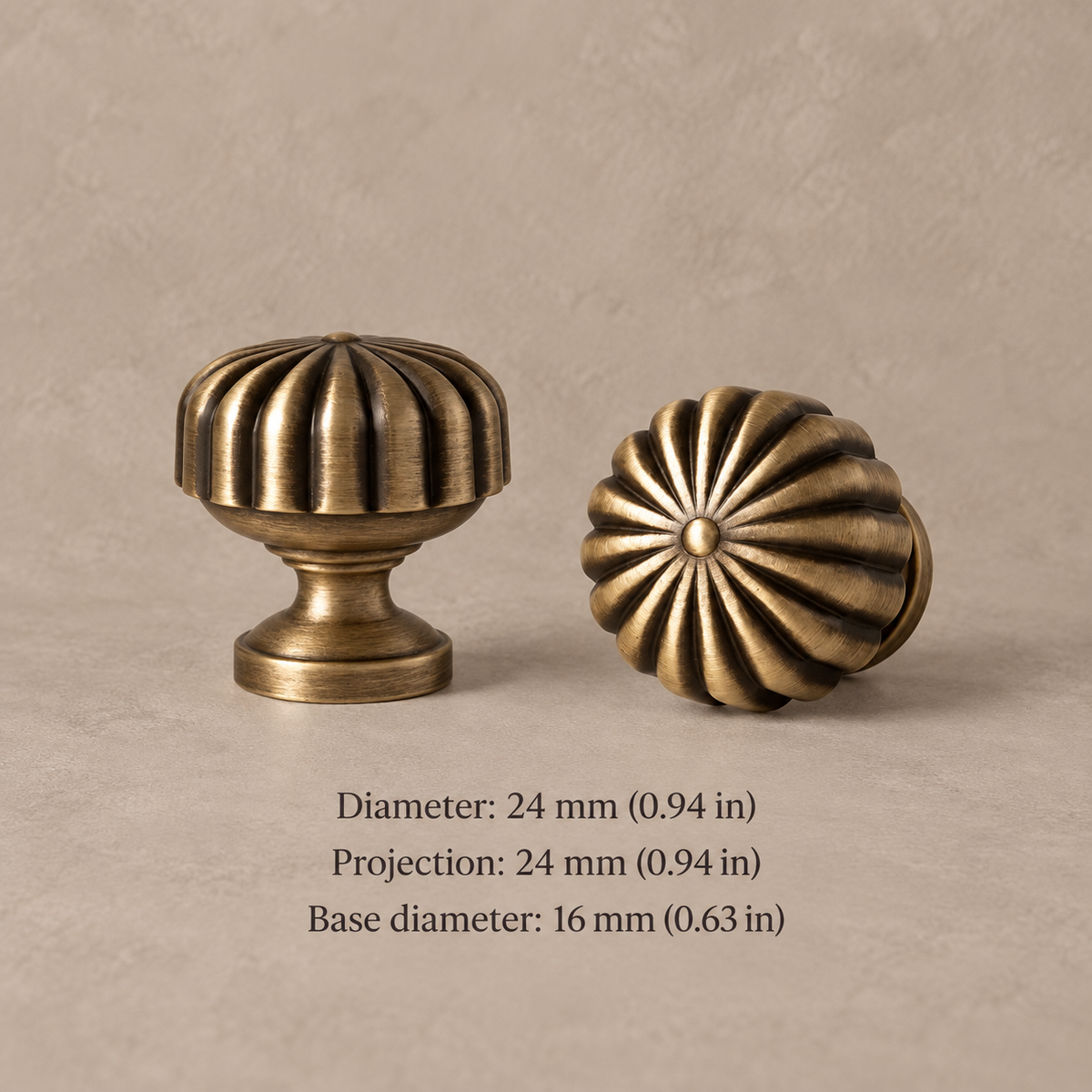 Antique Brass Spiral Ribbed Solid Brass Cabinet Pulls & Knobs — knob-24