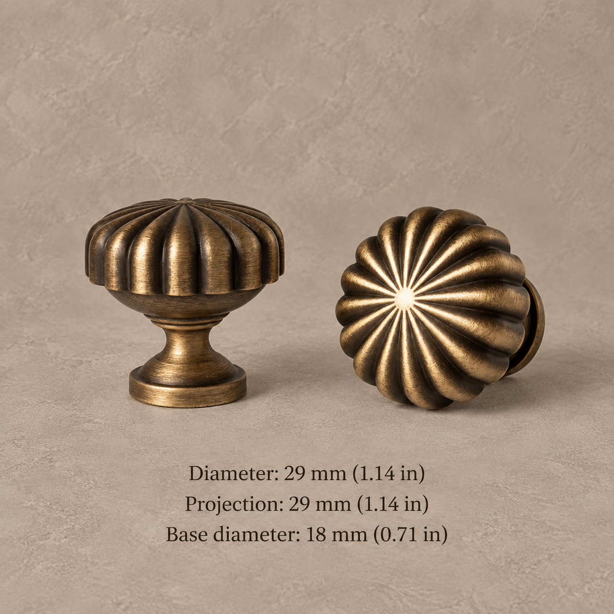 Antique Brass Spiral Ribbed Solid Brass Cabinet Pulls & Knobs — knob-29