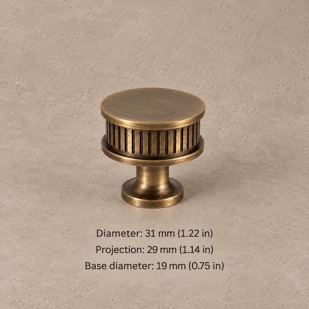 Antique Brass Spiral Ribbed Solid Brass Cabinet Pulls & Knobs — knob-31