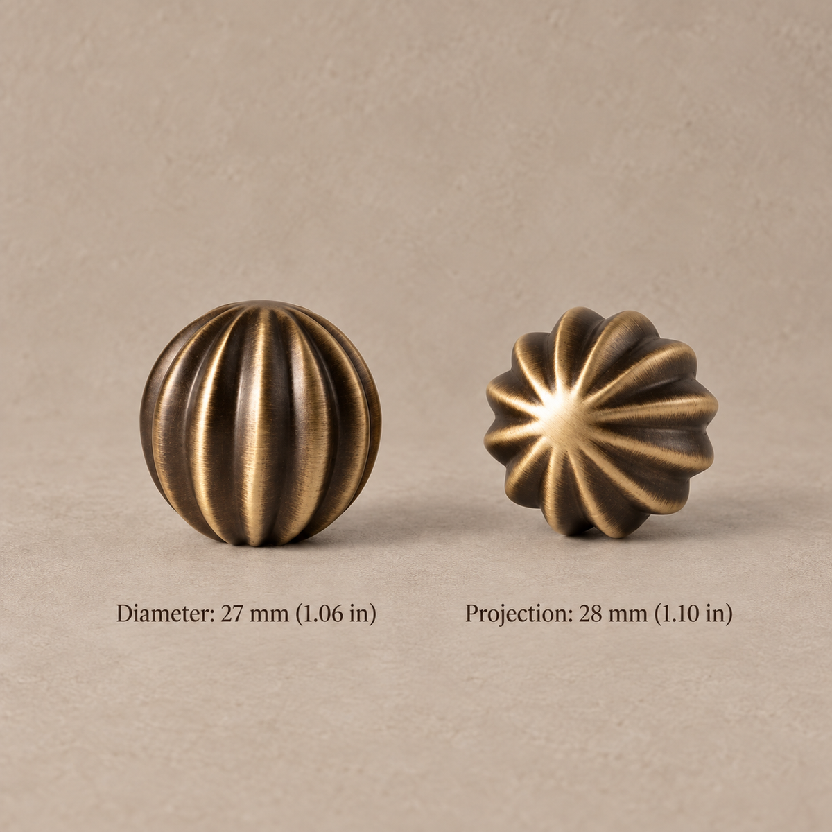 Antique Brass Spiral Ribbed Solid Brass Cabinet Pulls & Knobs — pumpkin-knob-27