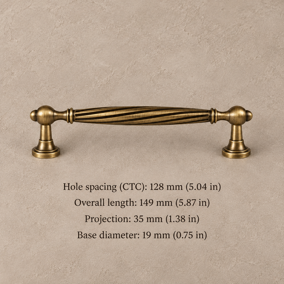 Antique Brass Spiral Ribbed Solid Brass Cabinet Pulls & Knobs — spiral-pull-128