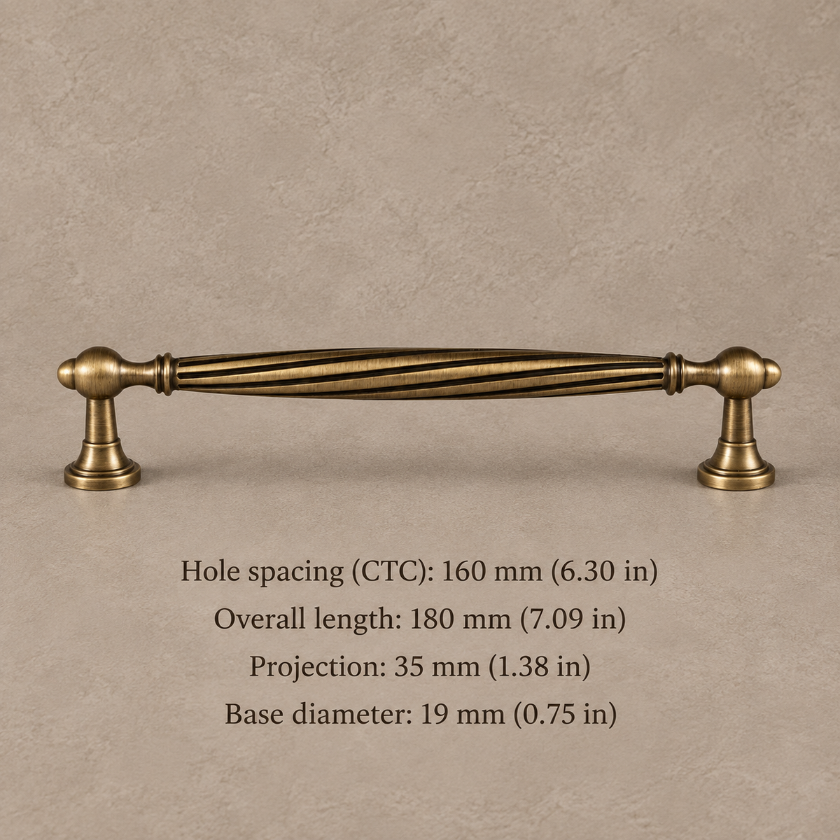 Antique Brass Spiral Ribbed Solid Brass Cabinet Pulls & Knobs — spiral-pull-160