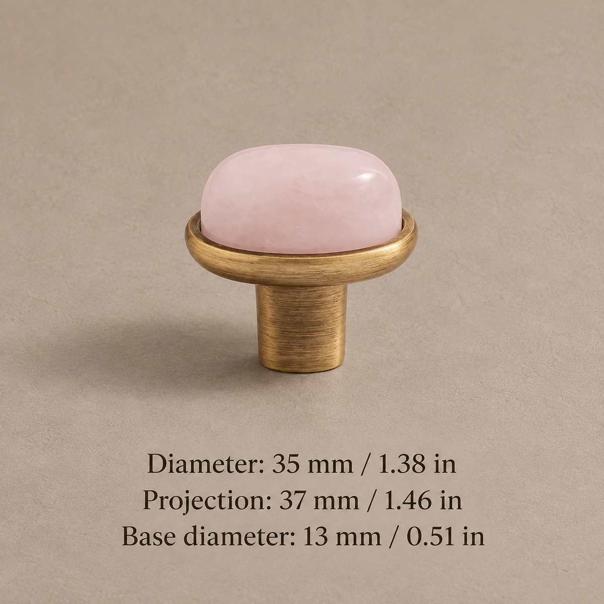 Natural Stone Crystal Cabinet Knob — Solid Brass Decorative Hardware — antique-pink