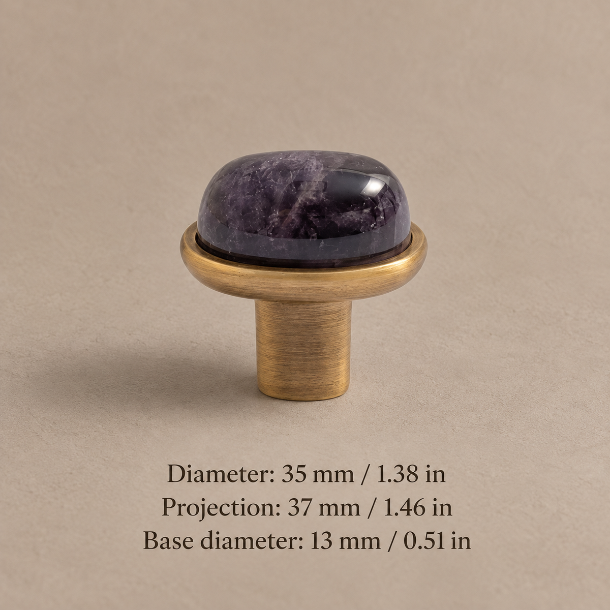 Natural Stone Crystal Cabinet Knob — Solid Brass Decorative Hardware — antique-purple