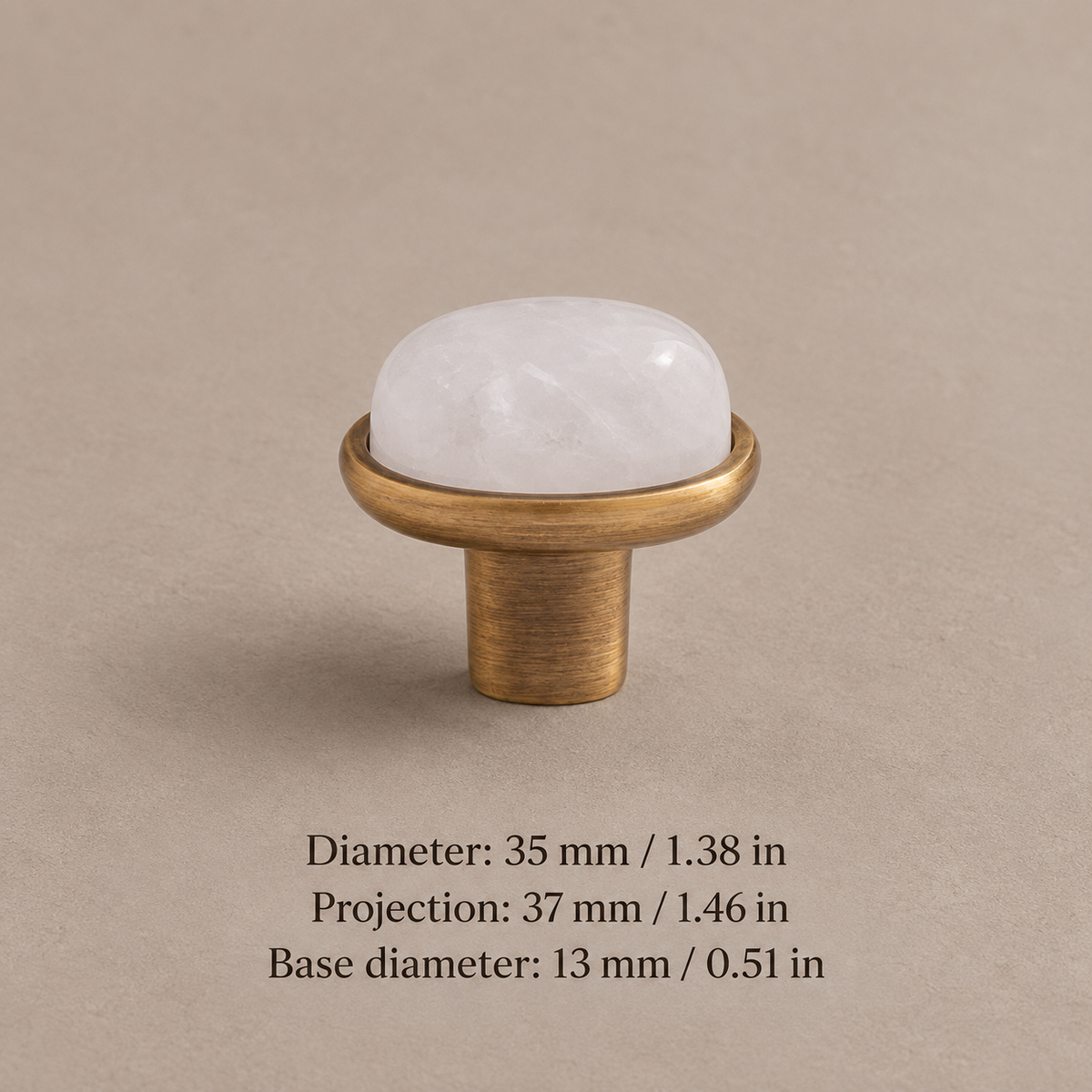 Natural Stone Crystal Cabinet Knob — Solid Brass Decorative Hardware — antique-white