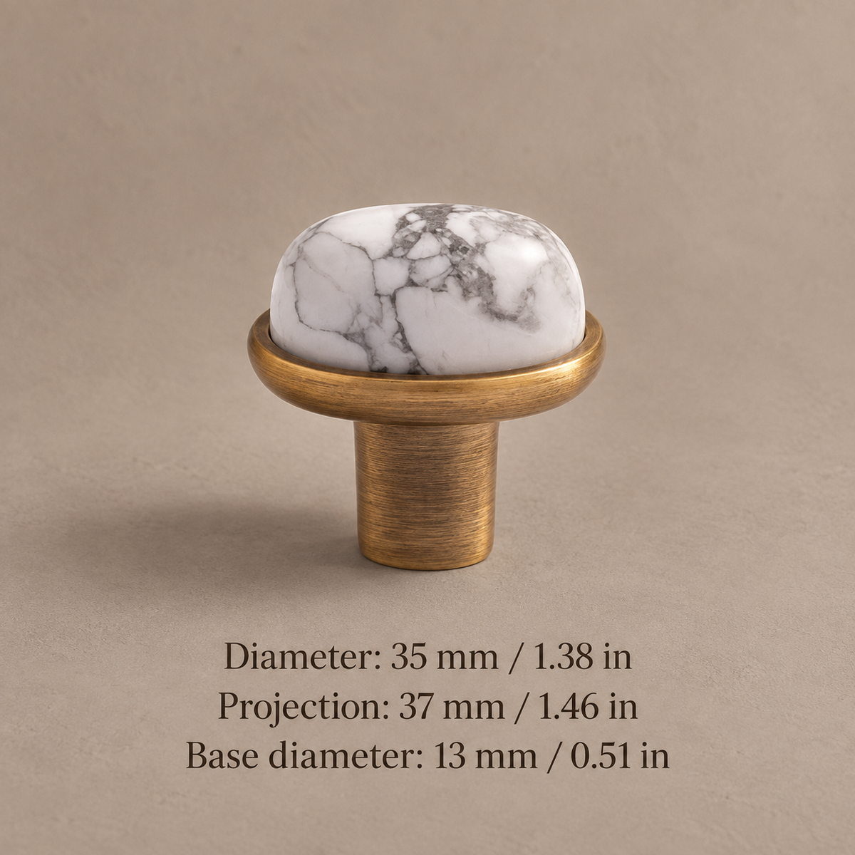 Natural Stone Crystal Cabinet Knob — Solid Brass Decorative Hardware — antique-white-veined