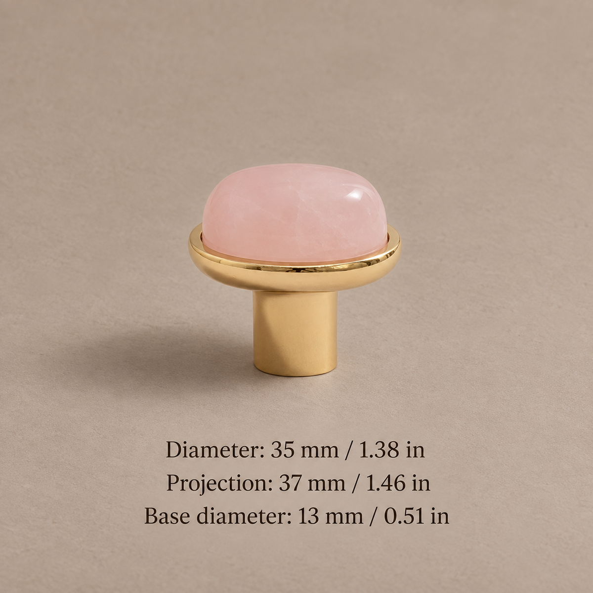 Natural Stone Crystal Cabinet Knob — Solid Brass Decorative Hardware — pvd-pink