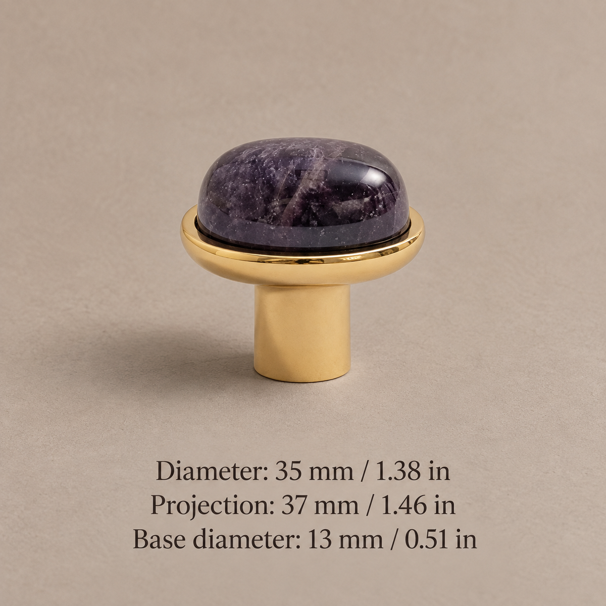 Natural Stone Crystal Cabinet Knob — Solid Brass Decorative Hardware — pvd-purple