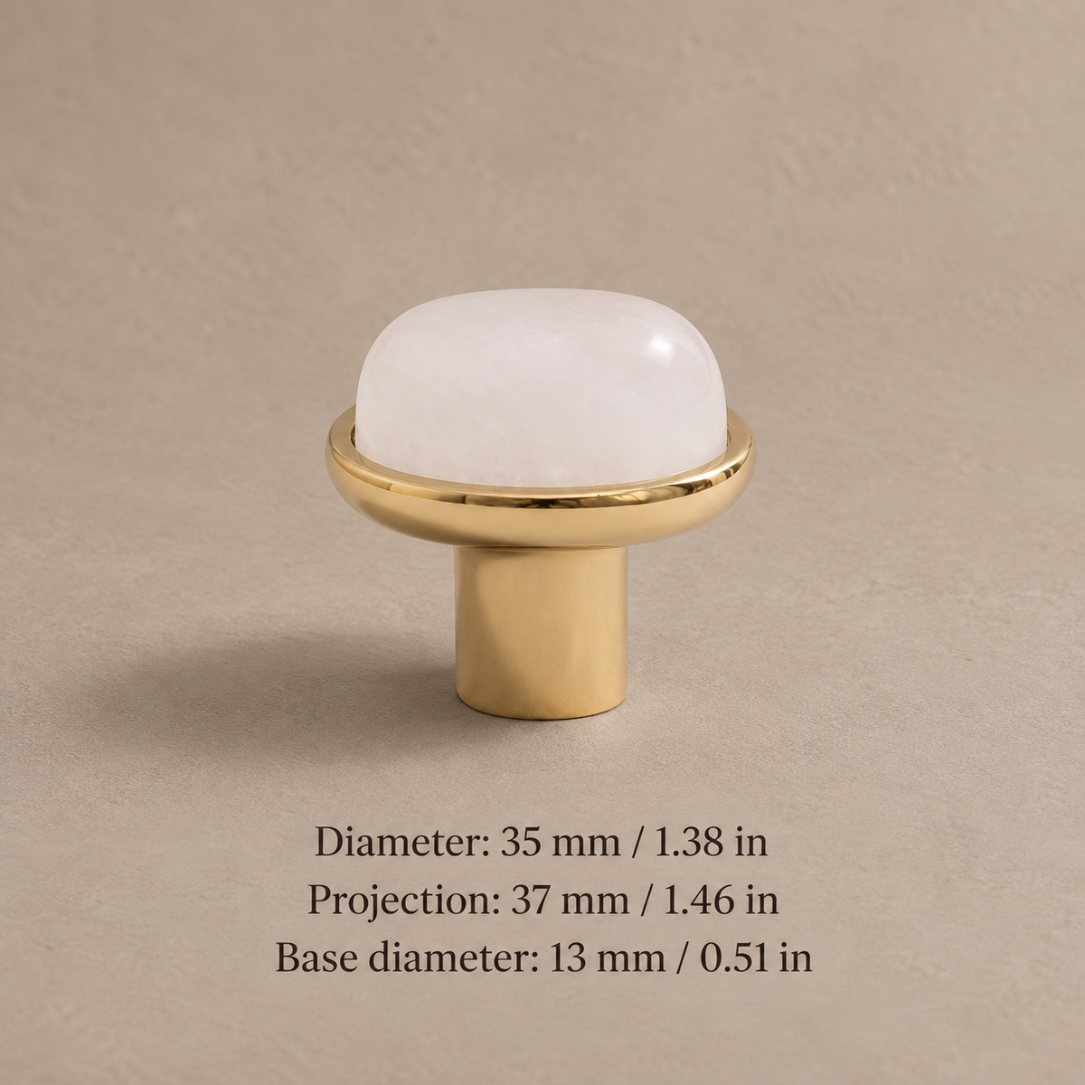 Natural Stone Crystal Cabinet Knob — Solid Brass Decorative Hardware — pvd-white