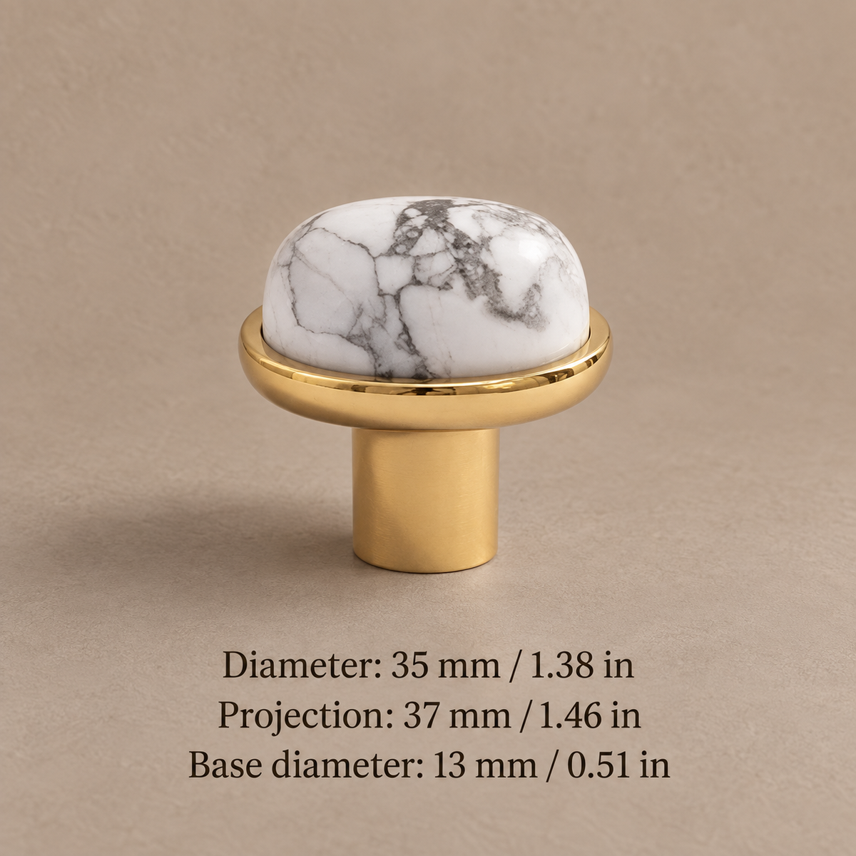 Natural Stone Crystal Cabinet Knob — Solid Brass Decorative Hardware — pvd-white-veined
