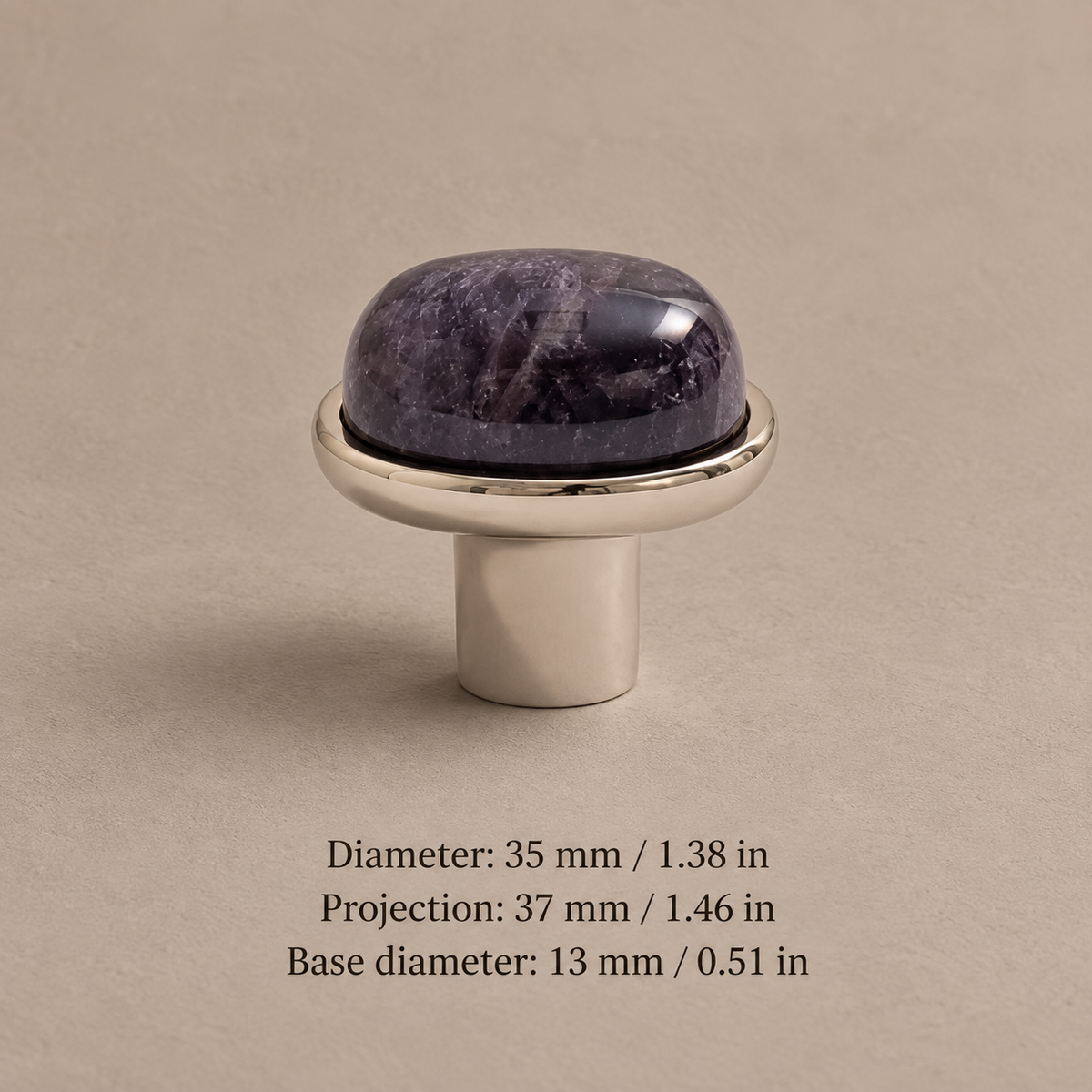 Natural Stone Crystal Cabinet Knob — Solid Brass Decorative Hardware — silver-purple