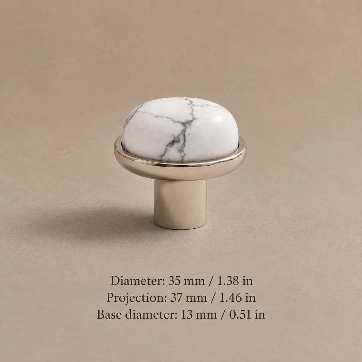 Natural Stone Crystal Cabinet Knob — Solid Brass Decorative Hardware — silver-white-veined