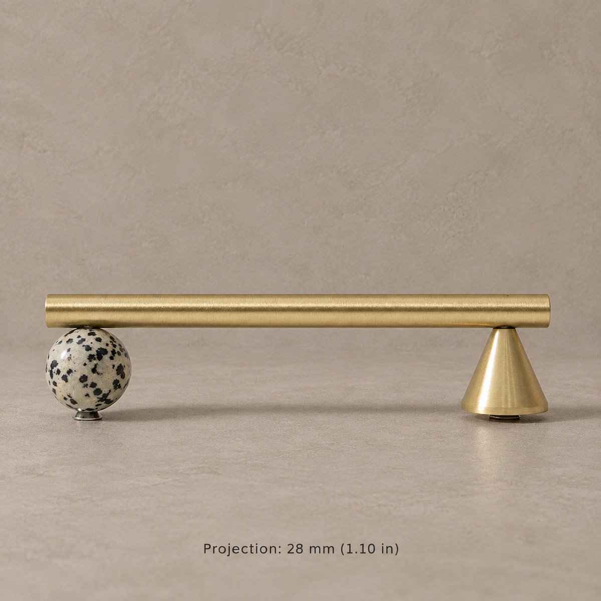 speckled stone and brass cabinet pull; 28 mm (1.10 in) projection