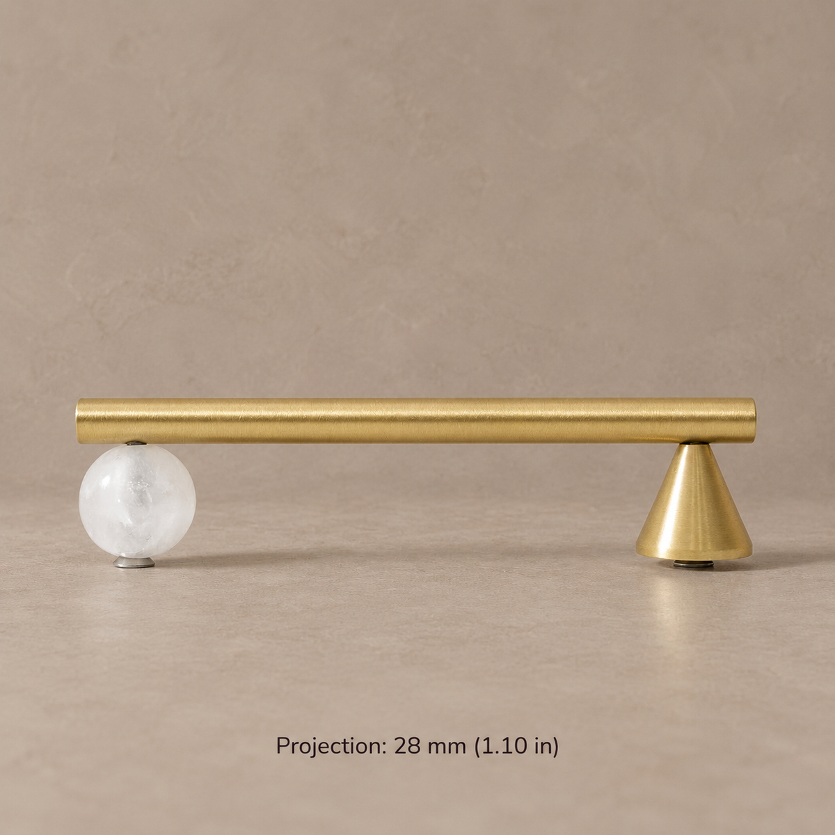 white stone and brass cabinet pull; 28 mm (1.10 in) projection