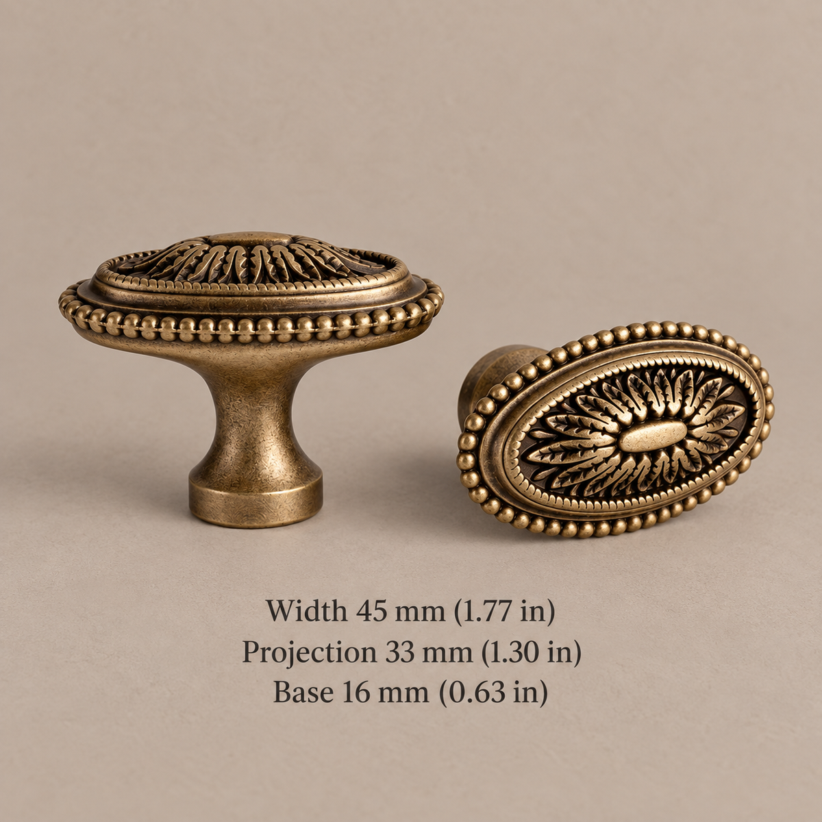 Tapered Spindle Cabinet Pull & Knob — Antique Brass — knob-45