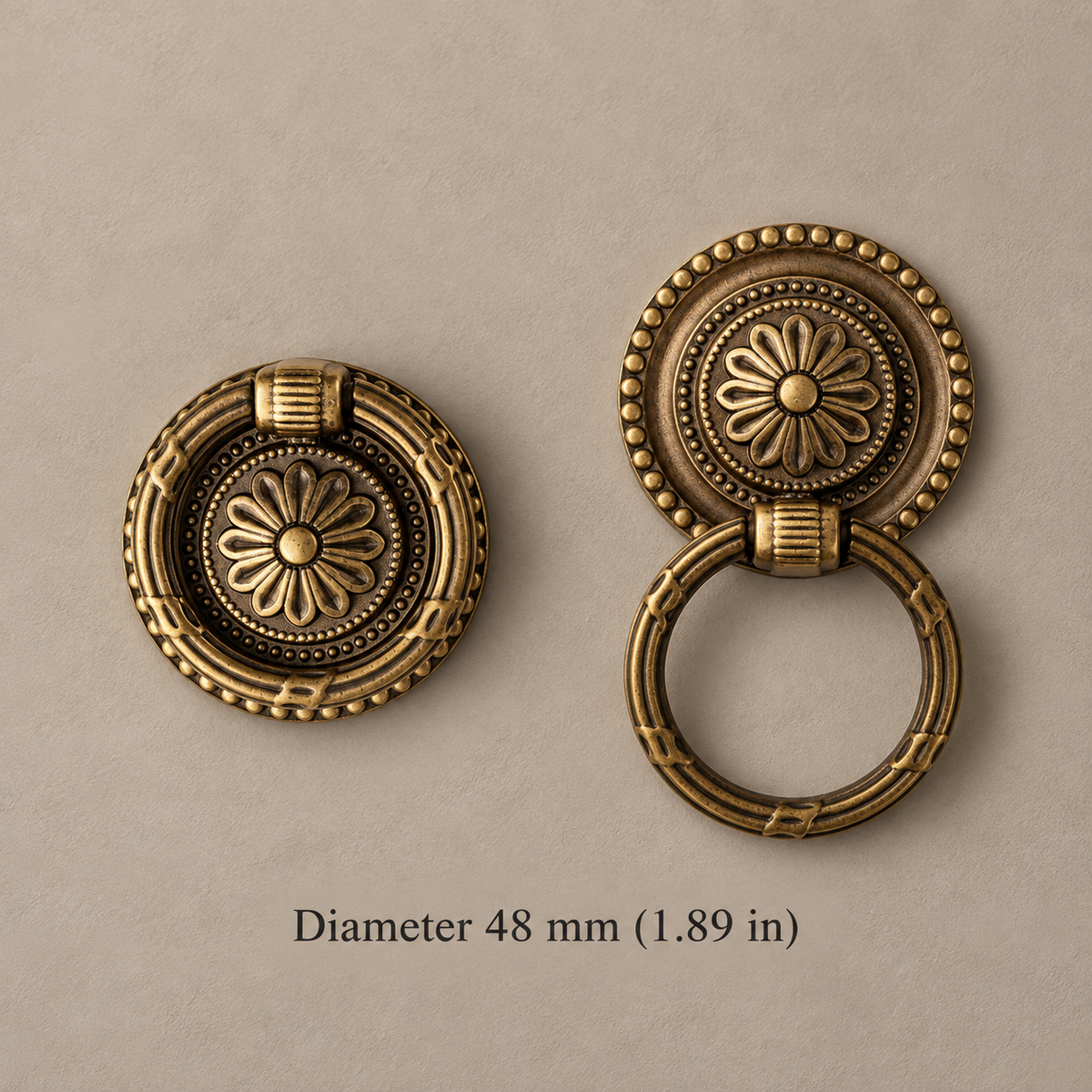 Tapered Spindle Cabinet Pull & Knob — Antique Brass — ring-pull-48