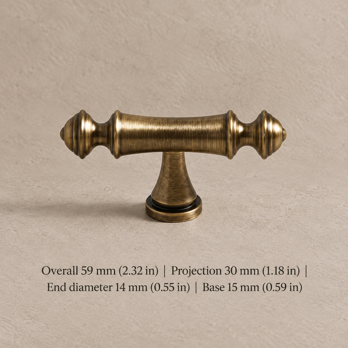 Antique Brass Solid Brass T-Bar Cabinet Pulls & Knobs — Modern Design — t59-ab