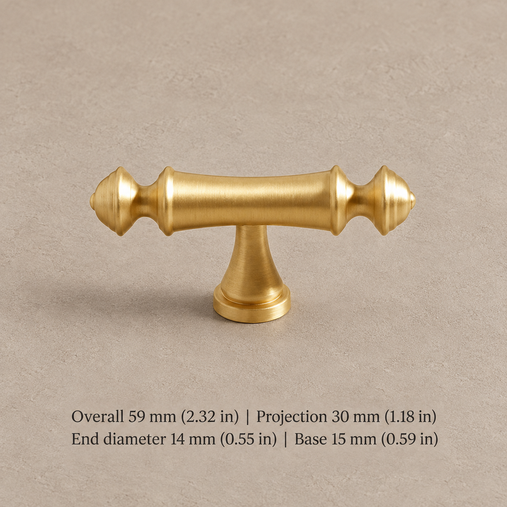 Antique Brass Solid Brass T-Bar Cabinet Pulls & Knobs — Modern Design — t59-bb