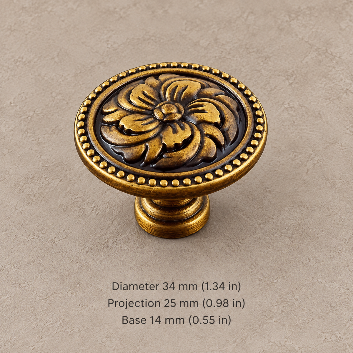 Traditional European Cabinet Pulls & Knobs — Antique Brass Zinc Alloy — floral-knob-34