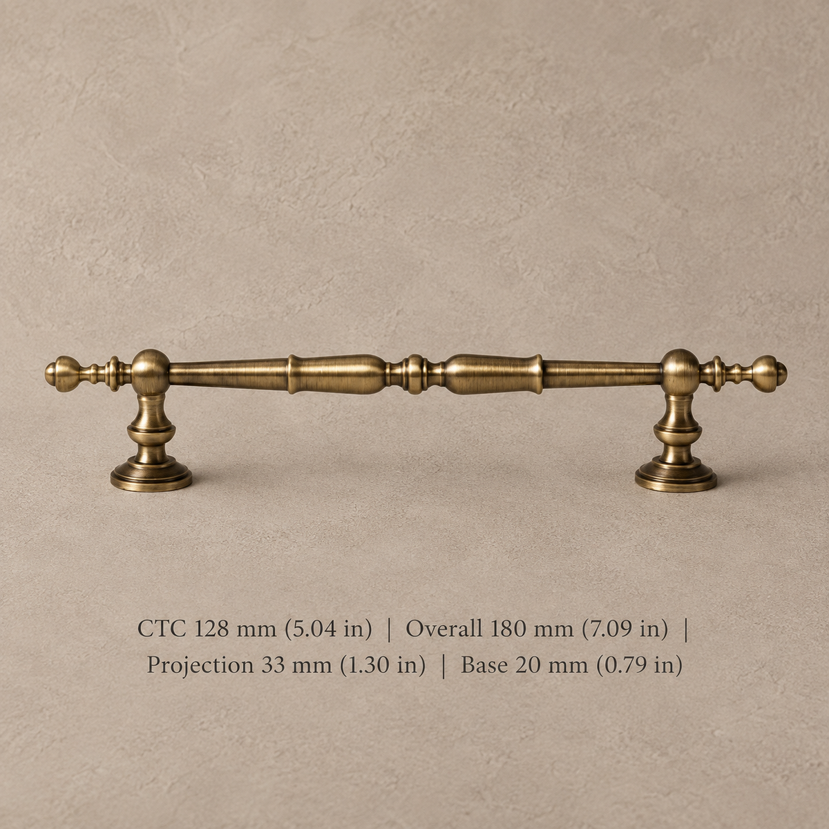 Turned Spindle Cabinet Pull & Knob — Antique Brass — pull-128mm