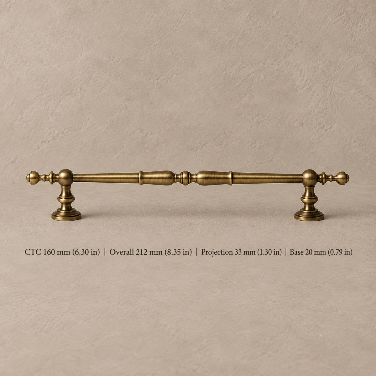 Turned Spindle Cabinet Pull & Knob — Antique Brass — pull-160mm