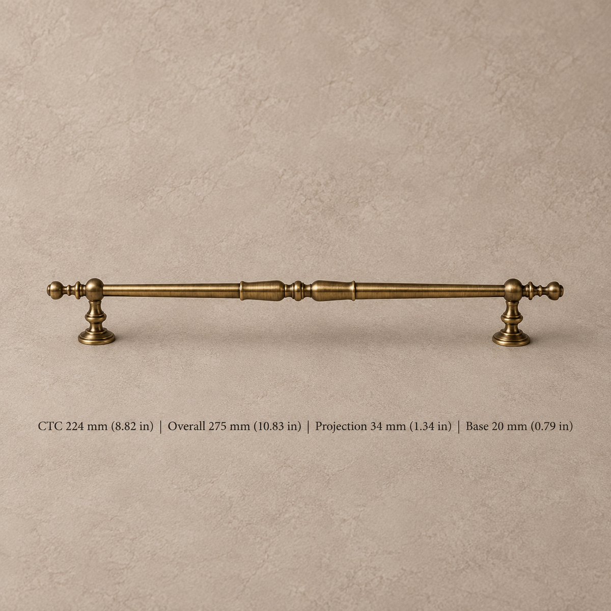 Turned Spindle Cabinet Pull & Knob — Antique Brass — pull-224mm
