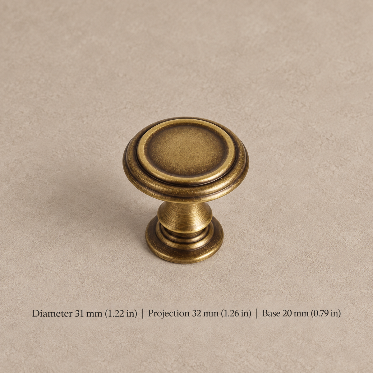 Antique Brass Solid Brass Cabinet Pulls & Knobs — Classic Turret Design — knob-31