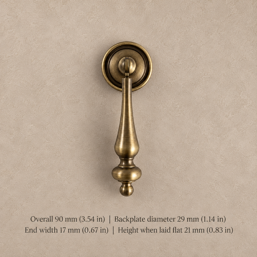 Antique Brass Solid Brass Cabinet Pulls & Knobs — Classic Turret Design — pendant-90