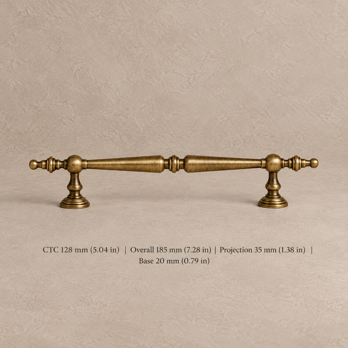 Antique Brass Solid Brass Cabinet Pulls & Knobs — Classic Turret Design — pull-128