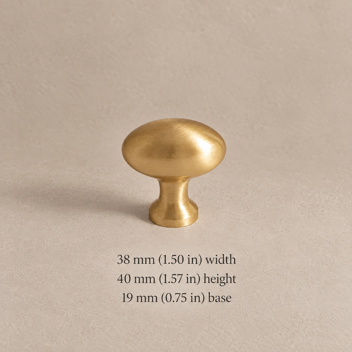Brushed brass oval stem knob, 38 mm (1.50 in) wide
