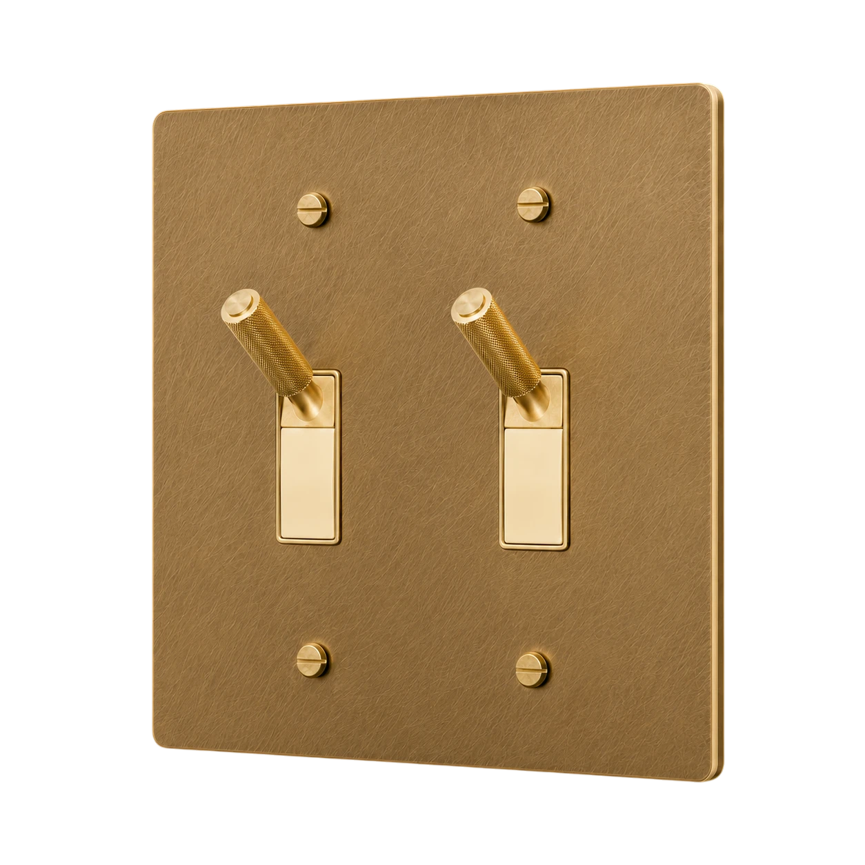 Gold double toggle switch on a white background