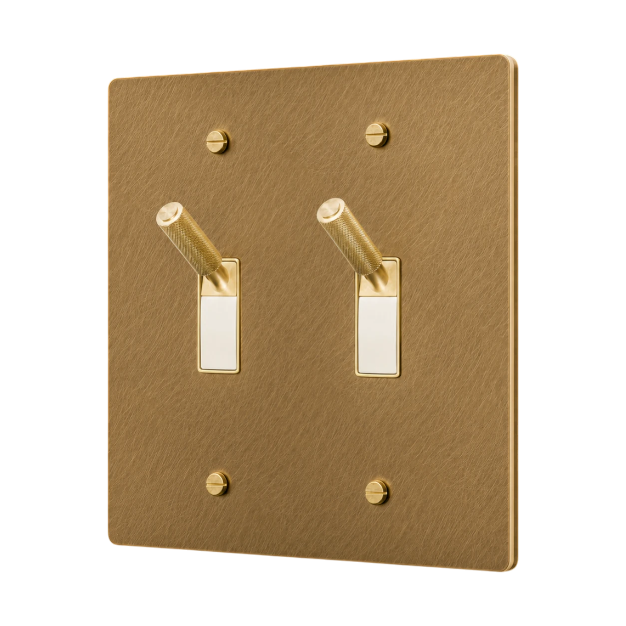 Gold double toggle switch on a white background