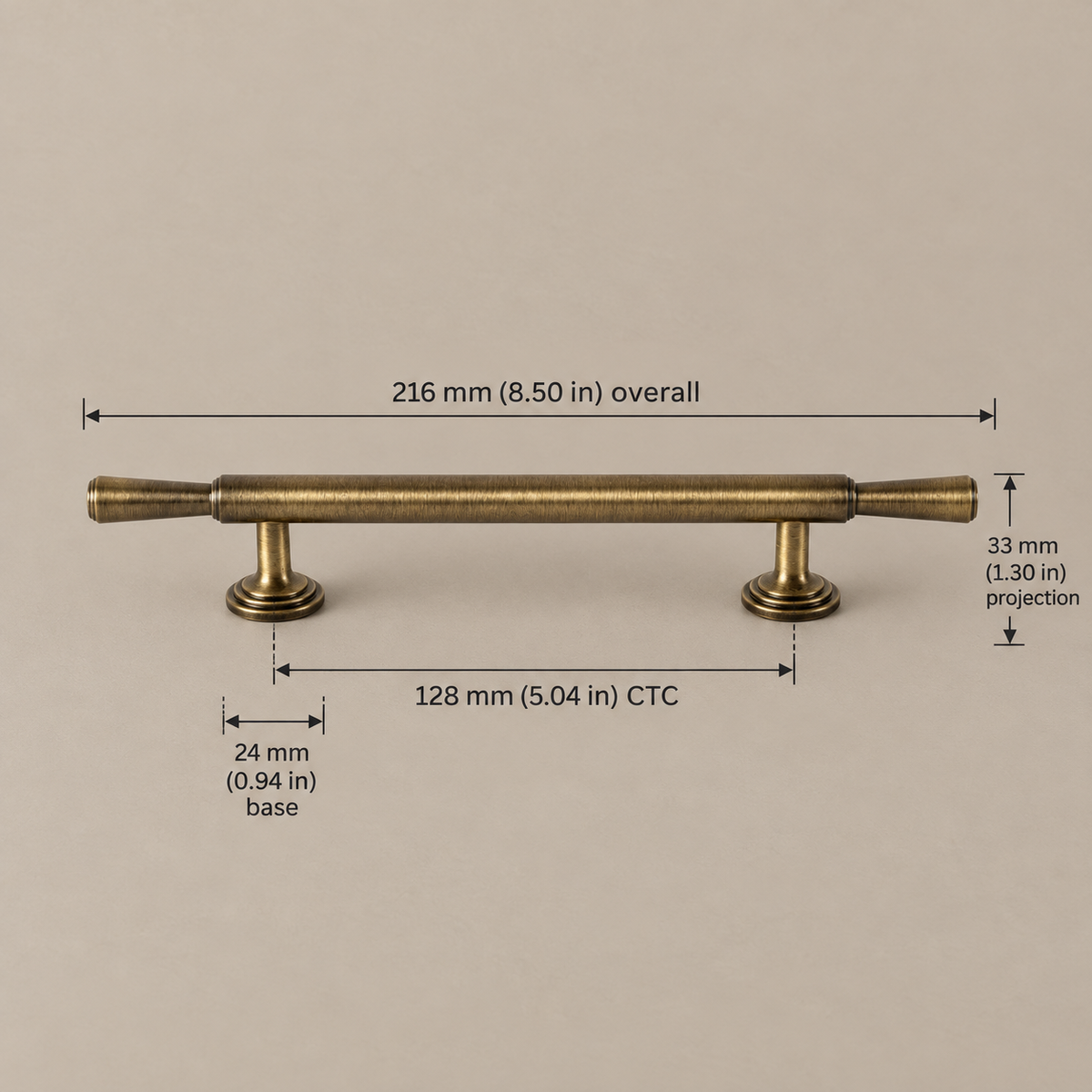 Vintage T-Bar & Long Cabinet Pull Set - Antique Brushed Brass — antique-brass-128mm-ctc