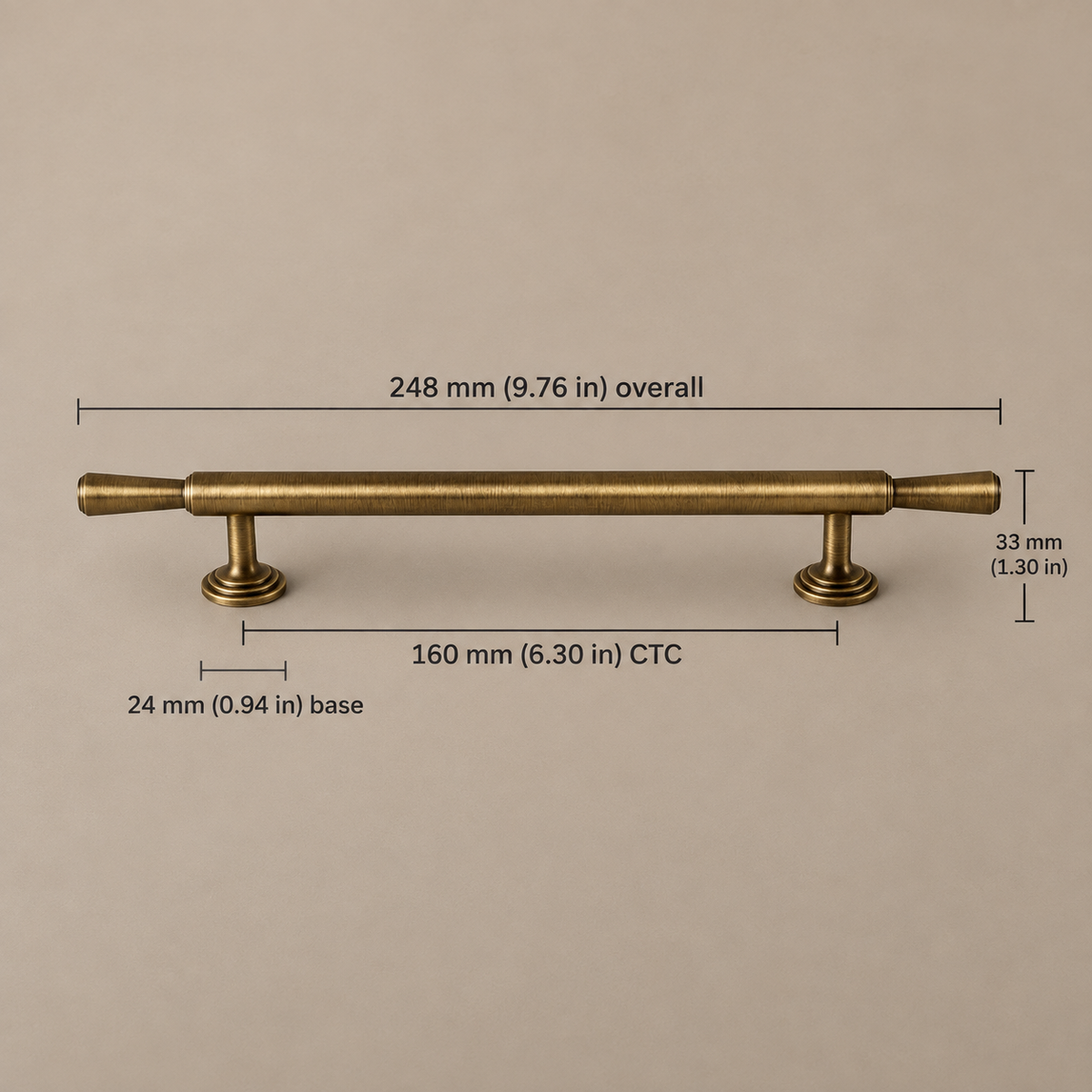 Vintage T-Bar & Long Cabinet Pull Set - Antique Brushed Brass — antique-brass-160mm-ctc