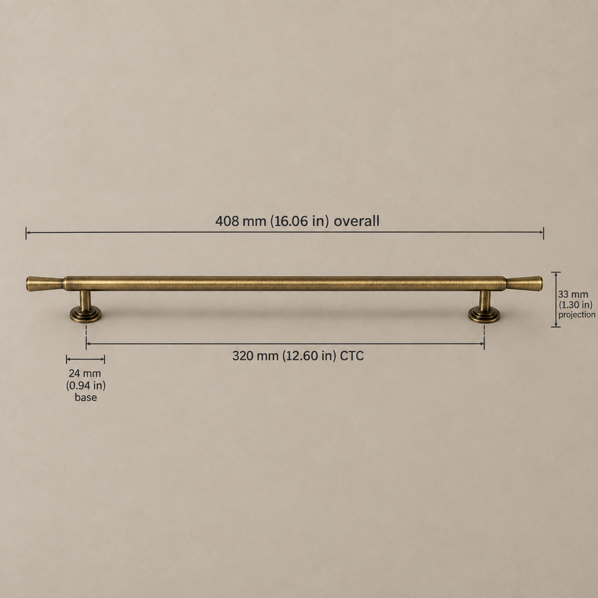 Vintage T-Bar & Long Cabinet Pull Set - Antique Brushed Brass — antique-brass-320mm-ctc