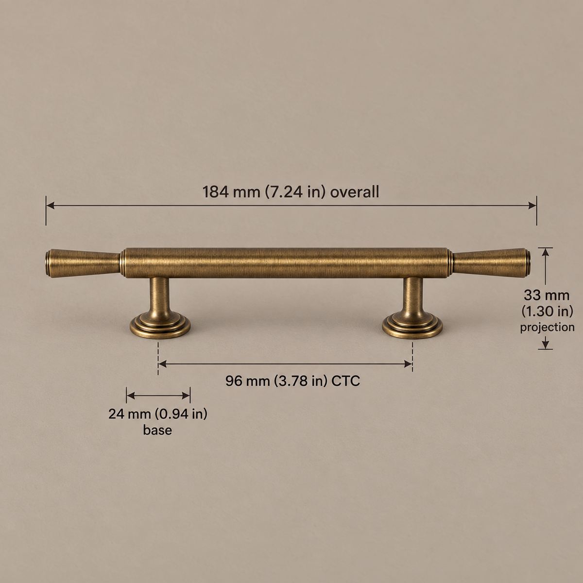 Vintage T-Bar & Long Cabinet Pull Set - Antique Brushed Brass — antique-brass-96mm-ctc