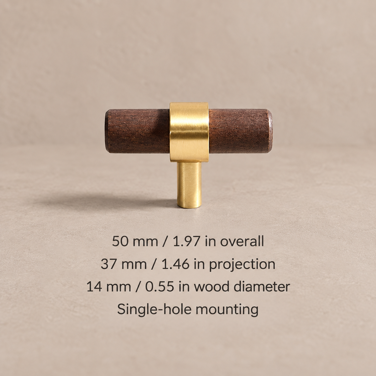Walnut cabinet T-knob, 50 mm overall