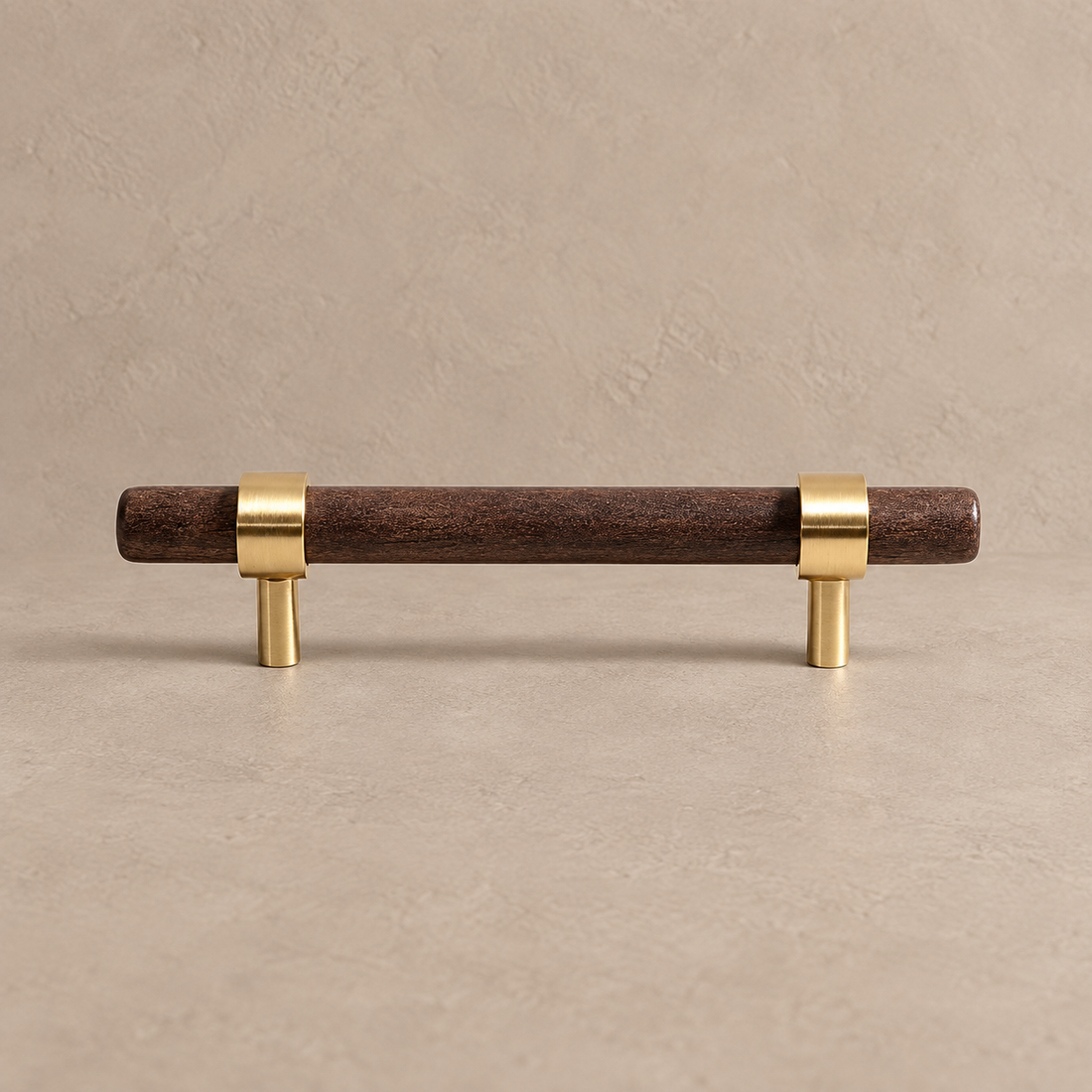 Black Walnut Wood Cabinet Pull & Knob — Solid Wood Handle on a deep olive studio background