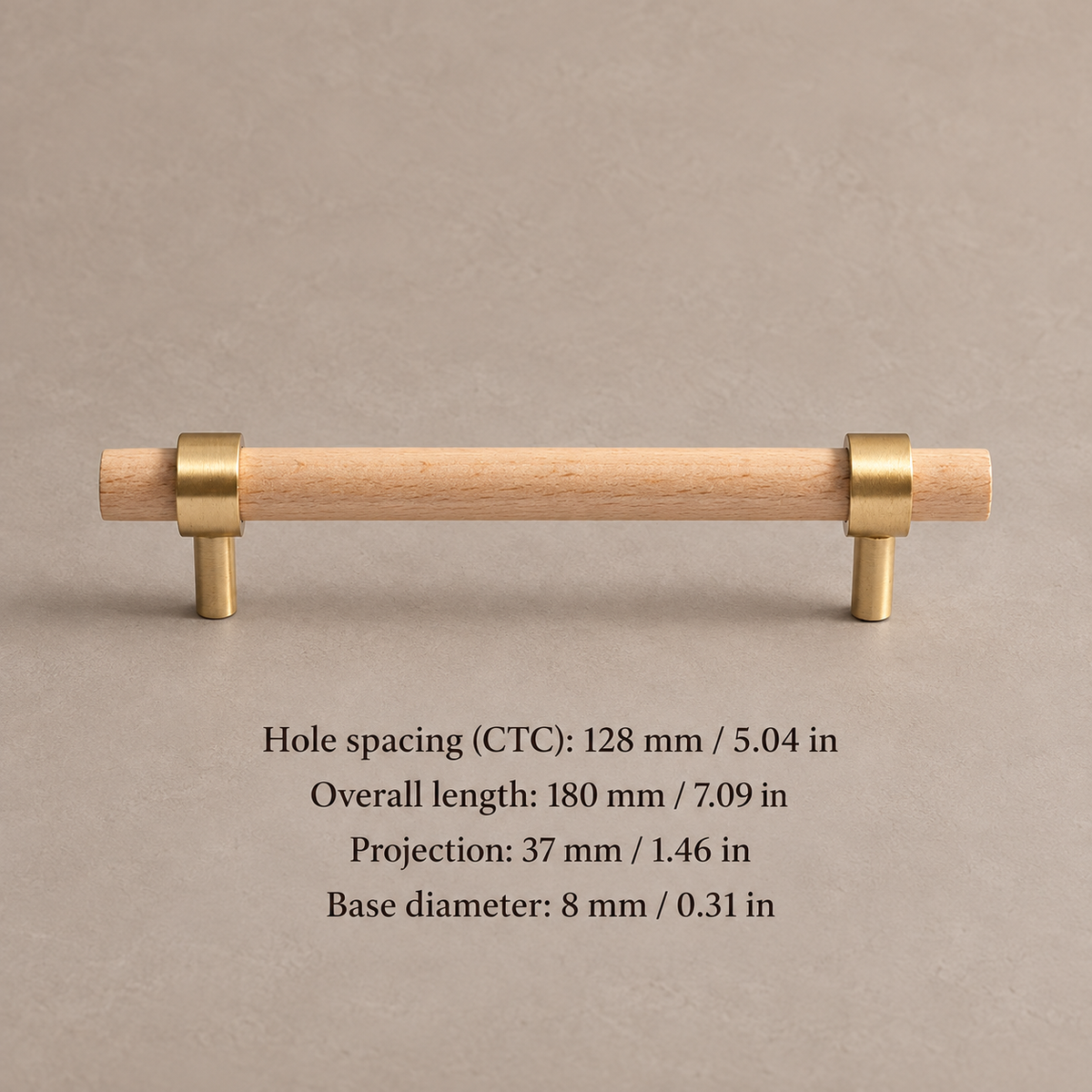 Black Walnut & Brass Cabinet Pull & T-Knob — Solid Wood Hardware — beech-128