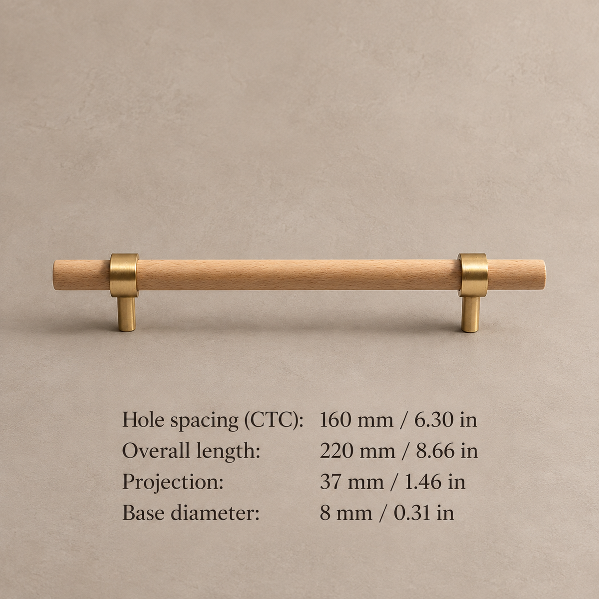 Black Walnut & Brass Cabinet Pull & T-Knob — Solid Wood Hardware — beech-160