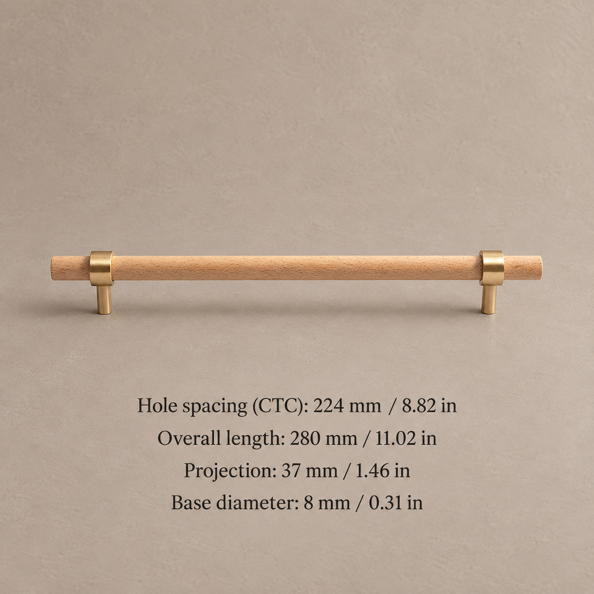Black Walnut & Brass Cabinet Pull & T-Knob — Solid Wood Hardware — beech-224