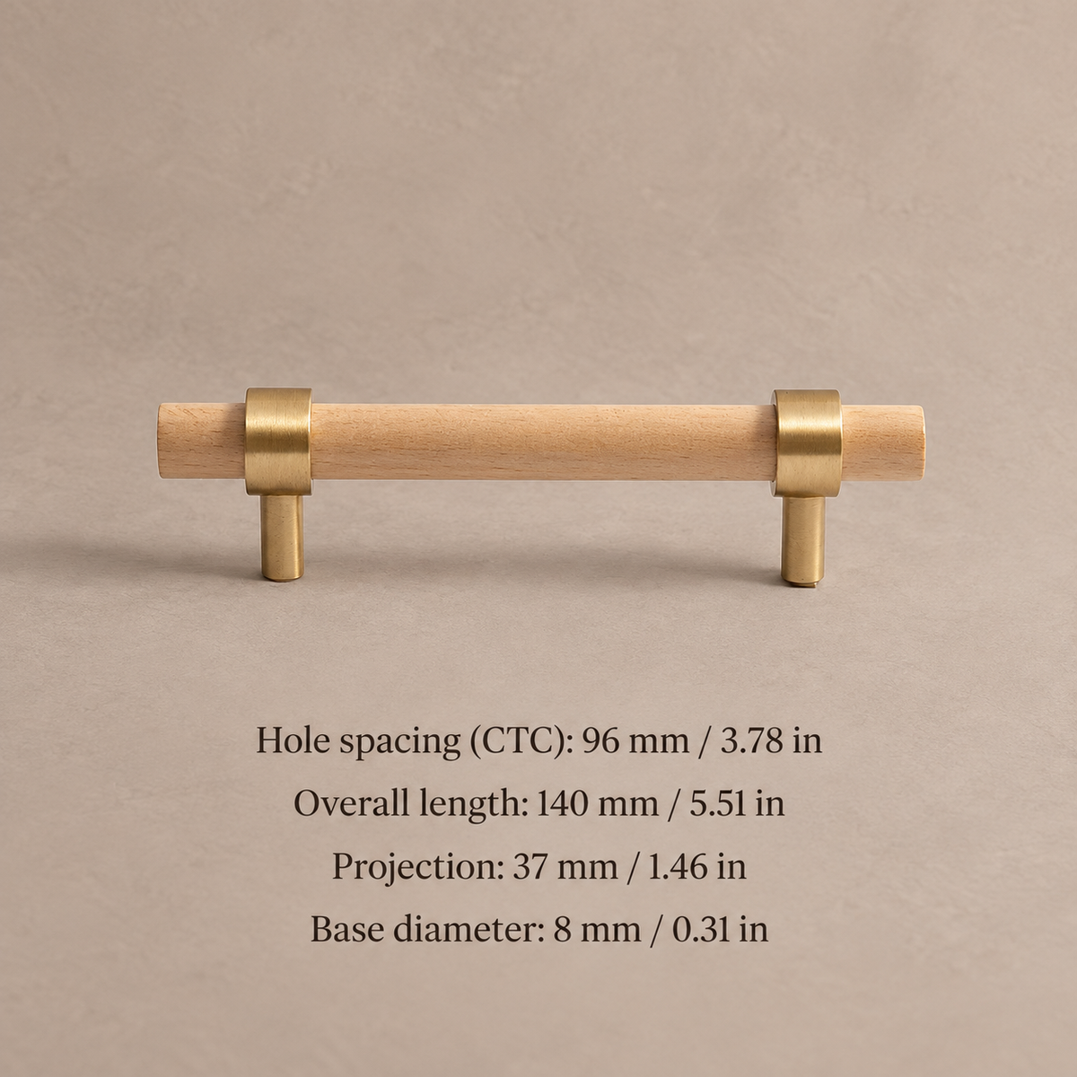 Black Walnut & Brass Cabinet Pull & T-Knob — Solid Wood Hardware — beech-96
