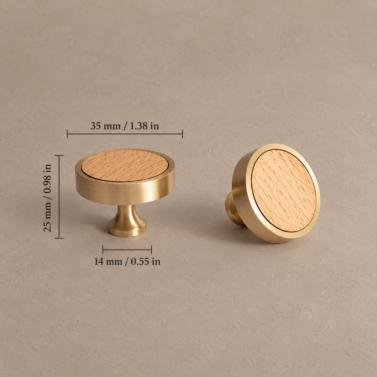 Black Walnut & Brass Cabinet Pull & T-Knob — Solid Wood Hardware — beech-knob-35
